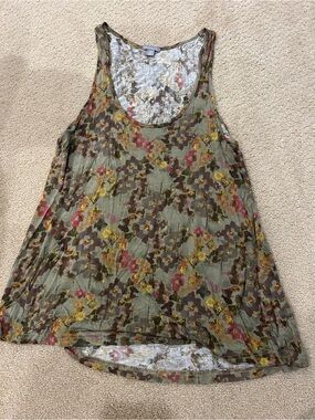 Rubbish Olive Floral Scoop Neck Tank Top